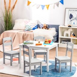 Gymax Table & 4 Chairs Set Activity Table Dining Table With Chairs in Grey - thumbnail 3