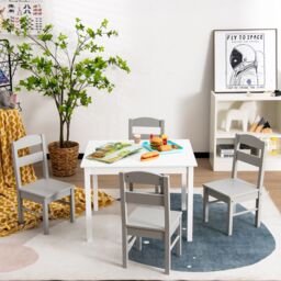 Gymax Table & 4 Chairs Set Activity Table Dining Table With Chairs in Grey - thumbnail 4