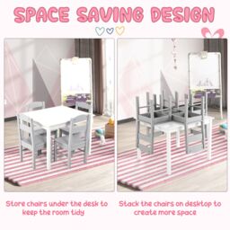 Gymax Table & 4 Chairs Set Activity Table Dining Table With Chairs in Grey - thumbnail 7
