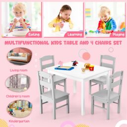 Gymax Table & 4 Chairs Set Activity Table Dining Table With Chairs in Grey - thumbnail 8