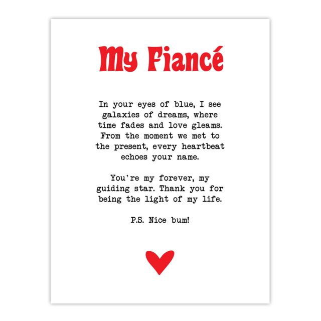 "Artery8 Love Poem Blue Eyes Fiancé Romantic Poetry Fun Wall Art Print in White - Size: W24"" x H32""" - image 1
