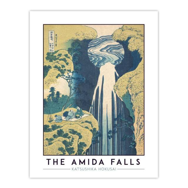 "Artery8 Katsushika Hokusai The Amida Falls Japanese Wall Art Print in Blue - Size: W18"" x H24""" - image 1