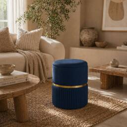 Wyld Haus Pazima Dark Blue Velvet Feel Storage Ottoman with Gold Accent - thumbnail 1