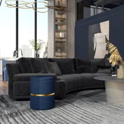 Wyld Haus Pazima Dark Blue Velvet Feel Storage Ottoman with Gold Accent - thumbnail 3