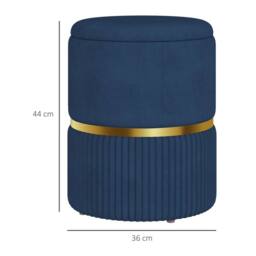 Wyld Haus Pazima Dark Blue Velvet Feel Storage Ottoman with Gold Accent - thumbnail 4