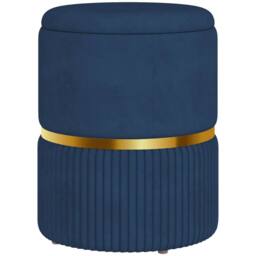 Wyld Haus Pazima Dark Blue Velvet Feel Storage Ottoman with Gold Accent - thumbnail 2