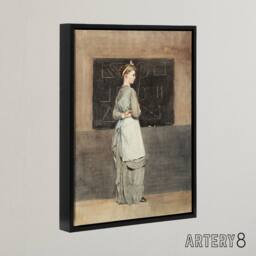 "Artery8 Teacher with Blackboard Winslow Homer Framed Canvas Wall Art Print in Brown - Size: W12"" x H16""" - thumbnail 2