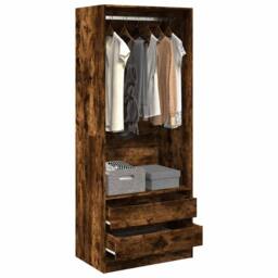 Berkfield Home Wardrobe Smoked Oak 80x50x200 cm Engineered Wood in Brown - Size: 80 x 50 x 200 cm - thumbnail 2