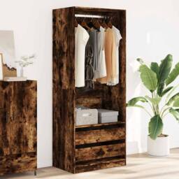 Berkfield Home Wardrobe Smoked Oak 80x50x200 cm Engineered Wood in Brown - Size: 80 x 50 x 200 cm - thumbnail 3