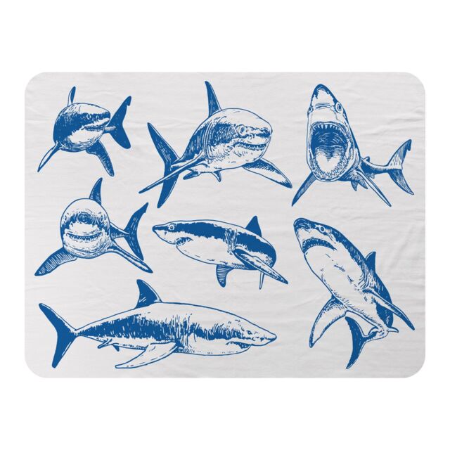Benjamin Tate Design Graphical set of blue sharks isolated on white background Designer Blanket in Natural - Size: 120 cm x 150 cm - image 1