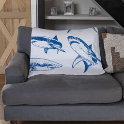 Benjamin Tate Design Graphical set of blue sharks isolated on white background Designer Blanket in Natural - Size: 120 cm x 150 cm - thumbnail 2