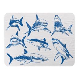 Benjamin Tate Design Graphical set of blue sharks isolated on white background Designer Blanket in Natural - Size: 120 cm x 150 cm - thumbnail 1