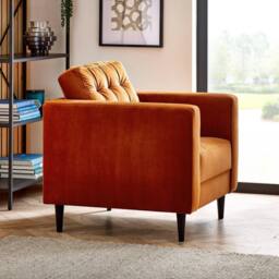 FurnitureboxUK Jade Velvet Chesterfield Armchair in Burnt Orange - thumbnail 2