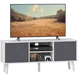HOMCOM Modern TV Cabinet Stand w/ Shelves & Drawers, Bedroom in White - thumbnail 2