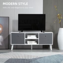 HOMCOM Modern TV Cabinet Stand w/ Shelves & Drawers, Bedroom in White - thumbnail 4