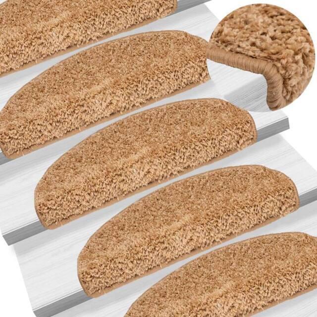 Berkfield Home Carpet Stair Treads 15 pcs Beige 65x21x4 cm - Size: Medium - image 1