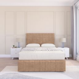 "Sloomy California Divan Bed Base Slate Naples 2 Drawers 12"" Footboard & 26"" Strutted Headboard in Light Beige - Size: Double" - thumbnail 2