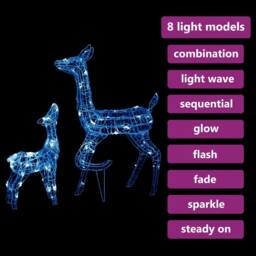 Berkfield Home Pre-lit Acrylic Reindeer Family Christmas Decoration 160 LED Blue - thumbnail 4