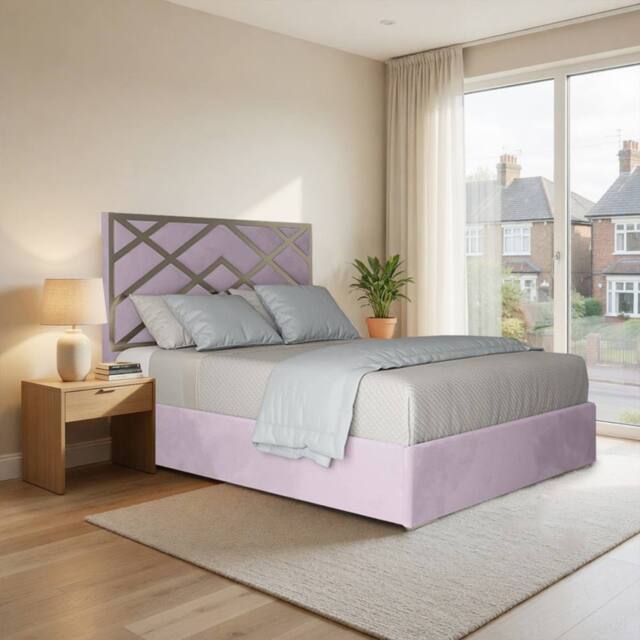Casani Mallerstang Upholstered Soft Velvet Pink Metal Designer Bed Frame - Size: Double - image 1