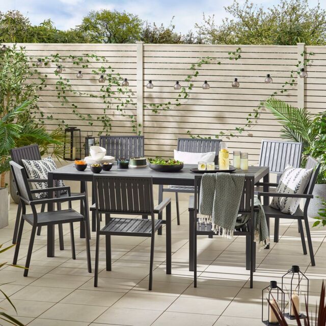 FurnitureboxUK Dubai 8 Seater Outdoor Dining Set with Wood-Effect Tabletop in Grey - image 1