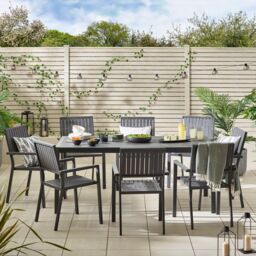 FurnitureboxUK Dubai 8 Seater Outdoor Dining Set with Wood-Effect Tabletop in Grey - thumbnail 2