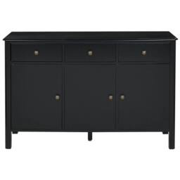 Wyld and Coco 3-Door Sideboard - Black MDF with Pine Legs and Gold Knobs - thumbnail 4