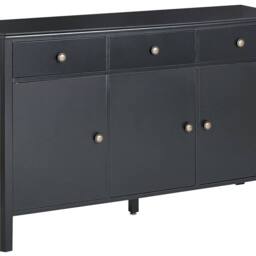 Wyld and Coco 3-Door Sideboard - Black MDF with Pine Legs and Gold Knobs - thumbnail 2
