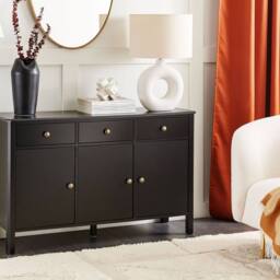 Wyld and Coco 3-Door Sideboard - Black MDF with Pine Legs and Gold Knobs - thumbnail 1