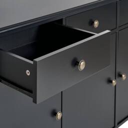 Wyld and Coco 3-Door Sideboard - Black MDF with Pine Legs and Gold Knobs - thumbnail 7