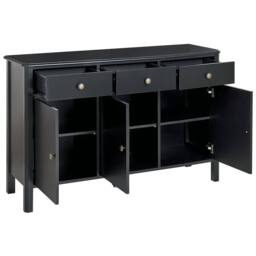 Wyld and Coco 3-Door Sideboard - Black MDF with Pine Legs and Gold Knobs - thumbnail 5