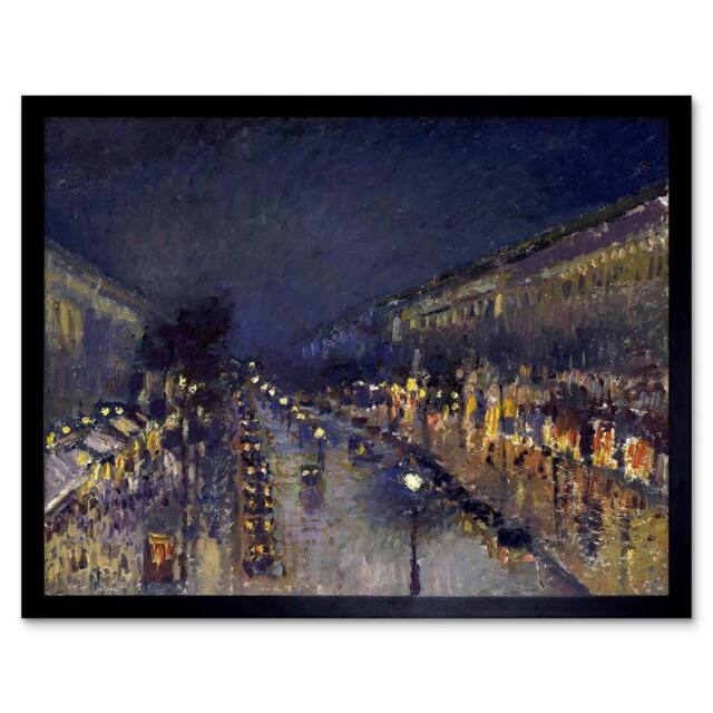 "Artery8 Cityscape Pissarro Boulevard Montmartre Night Framed Art Print in Blue - Size: W12"" x H16""" - image 1