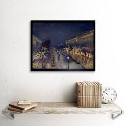 "Artery8 Cityscape Pissarro Boulevard Montmartre Night Framed Art Print in Blue - Size: W12"" x H16""" - thumbnail 2