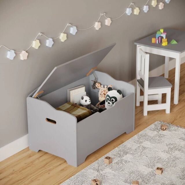 EONLION Wooden Storage Chest Bench Stool Seat in Grey - image 1