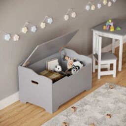 EONLION Wooden Storage Chest Bench Stool Seat in Grey