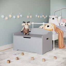 EONLION Wooden Storage Chest Bench Stool Seat in Grey - thumbnail 4