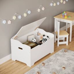 EONLION Wooden Storage Chest Bench Stool Seat in Grey - thumbnail 5