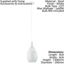 Loops Pendant Light Colour White Shade White Satin Glass Steel Bulb E27 1x60W - thumbnail 2