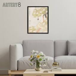 "Artery8 Sagi Musume Heron Maiden Framed Canvas Wall Art Print Utamaro Kitagawa in Green - Size: W12"" x H16""" - thumbnail 3
