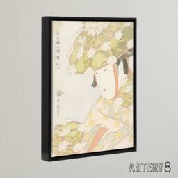 "Artery8 Sagi Musume Heron Maiden Framed Canvas Wall Art Print Utamaro Kitagawa in Green - Size: W12"" x H16""" - thumbnail 2