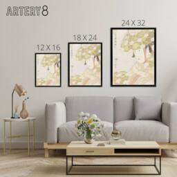 "Artery8 Sagi Musume Heron Maiden Framed Canvas Wall Art Print Utamaro Kitagawa in Green - Size: W12"" x H16""" - thumbnail 4
