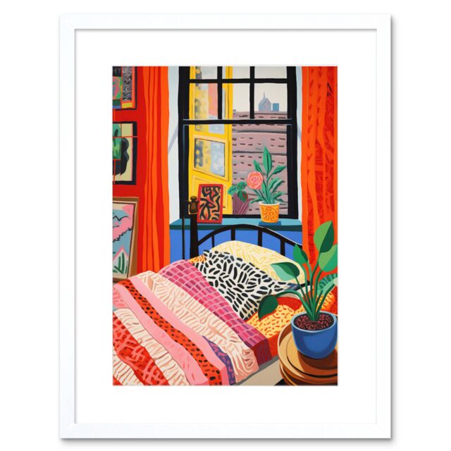 "Artery8 Wall Art Print The Artist's Bedroom Henri Matisse Style Vibrant Patterns Colourful Oil Painting Artwork Framed 9X7 Inch - Size: W7"" x H9""" - image 1