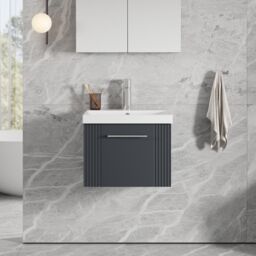 Balterley Wall Hung 1 Drawer Vanity Unit - Thin-Edge Basin 500mm, Satin Dark Grey - thumbnail 2