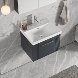 Balterley Wall Hung 1 Drawer Vanity Unit - Thin-Edge Basin 500mm, Satin Dark Grey - thumbnail 3