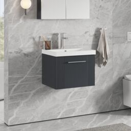Balterley Wall Hung 1 Drawer Vanity Unit - Thin-Edge Basin 500mm, Satin Dark Grey - thumbnail 4