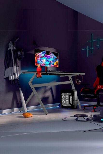 Neo Ergonomic Computer Gaming Office Desk with Headphone Hook in Grey - image 1