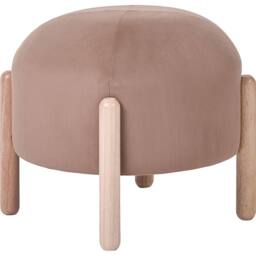 Wyld and Coco Beige Velvet Footstool - Round Pouffe with Wooden Legs - thumbnail 2