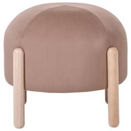 Wyld and Coco Beige Velvet Footstool - Round Pouffe with Wooden Legs - thumbnail 4