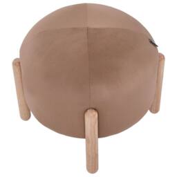 Wyld and Coco Beige Velvet Footstool - Round Pouffe with Wooden Legs - thumbnail 5