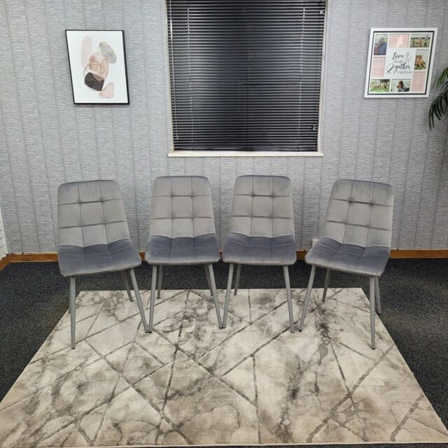 KOSY KOALA Dining Chairs Set Of 4 Tufted Chairs Velvet Chairs Seats in Grey - image 1