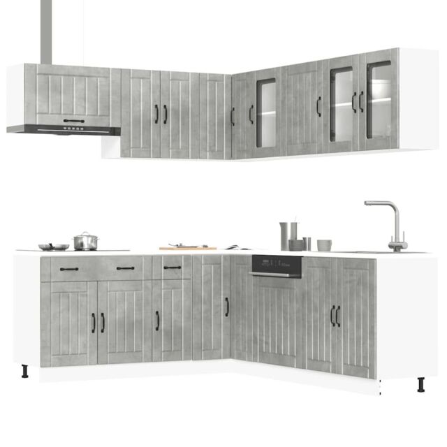 Berkfield Home 11 Piece Kitchen Cabinet Set Lucca Concrete Grey Engineered Wood - image 1